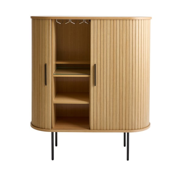 Cantinetta di colore naturale con effetto rovere con ante scorrevoli 100x118x40 cm Nola – Unique Furniture-image-2