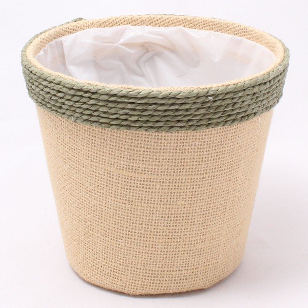 Béžovozelený jutový obal na květináč Dakls 