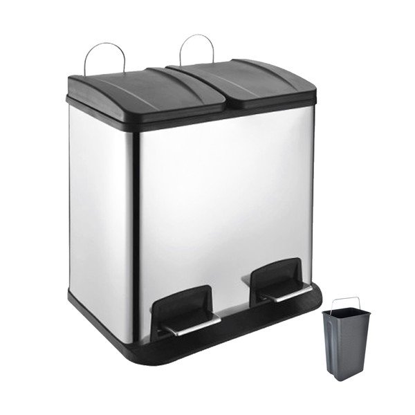 Cestino per la spazzatura in acciaio inox in argento lucido per raccolta differenziata/con pedale 2x20 l Duo – Orion