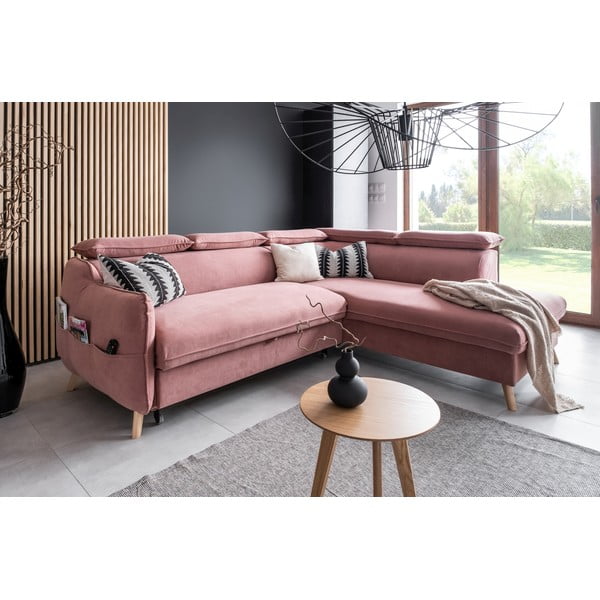 Divano letto angolare in velluto rosa chiaro (angolo destro) Sweet Harmony - Miuform-image-3