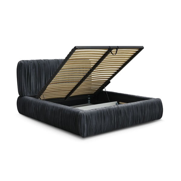 Letto matrimoniale azzurro imbottito con spazio contenitivo con rete inclusa 180x200 cm Blair – Bobochic Paris-image-3