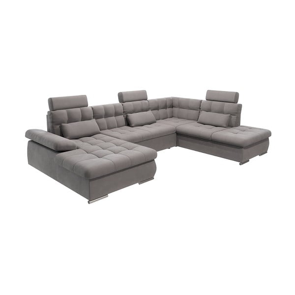 Divano angolare grigio allungabile e con contenitore (con penisola a destra/a U) Merkur – Ropez