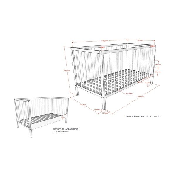 Lettino marrone in faggio massiccio con sponde rimovibili/con altezza regolabile 70x140 cm Dino – Vipack-image-4