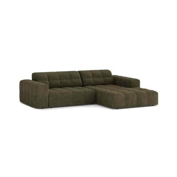 Divano angolare color kaki (con penisola a destra/con chaise lounge) con rivestimento in ciniglia Chicago – Cosmopolitan Design-image-1