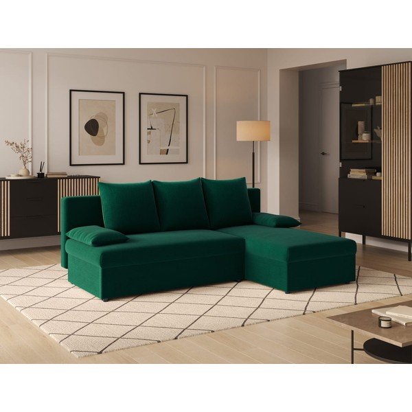 Divano angolare verde allungabile/con contenitore con rivestimento in velluto Gino – ELTAP-image-2