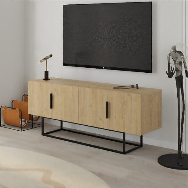 Tavolo TV in rovere colore naturale 140x55 cm Titan - Marckeric-image-1