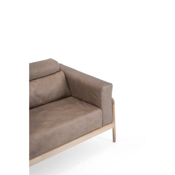 Divano in pelle di bufalo marrone chiaro con struttura in rovere massiccio, 180 cm Fawn - Gazzda-image-4