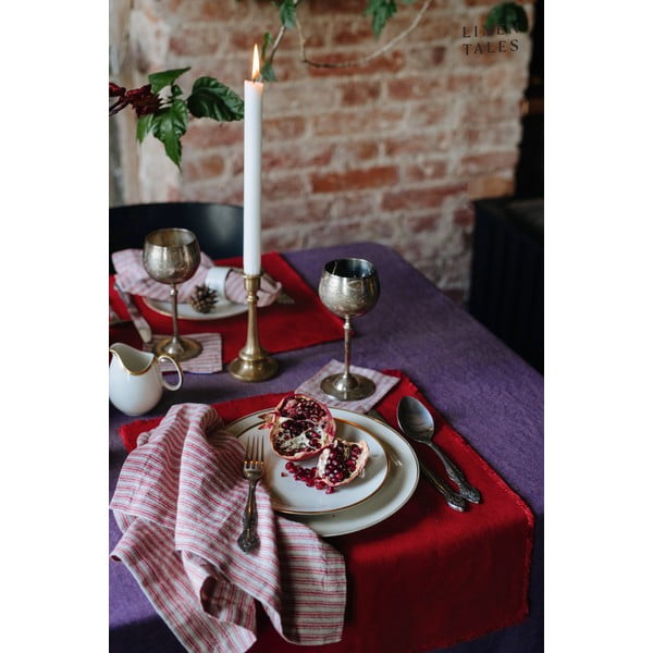 Sottobicchieri di colore rosso-naturale in set di 4 pezzi Red Natural Stripes - Linen Tales-image-4