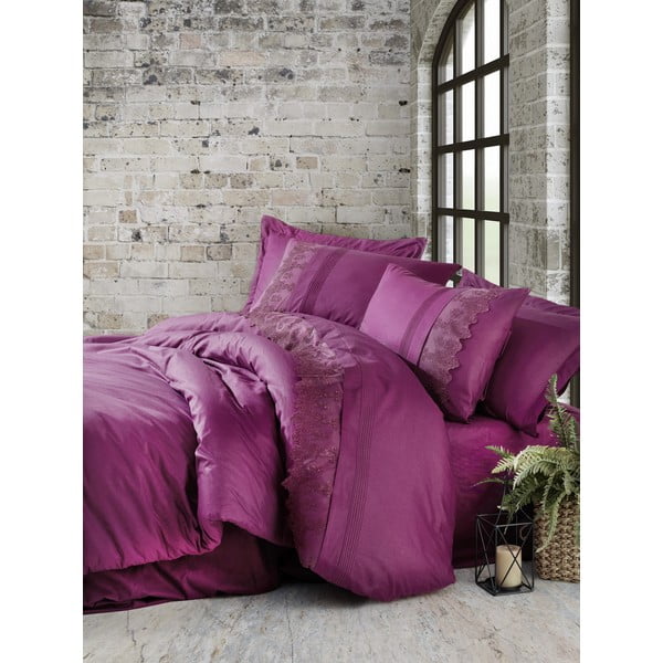 Biancheria da letto in cotone fucsia con lenzuolo Cotton Box Enzo, 200 x 220 cm - Mijolnir