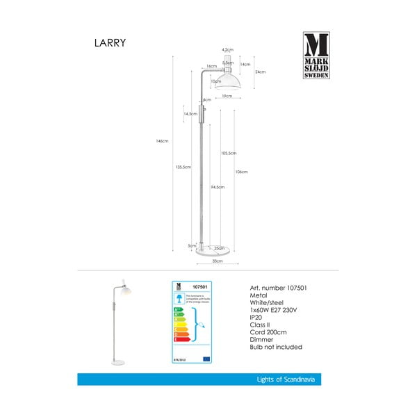 Lampada da terra bianca Larry - Markslöjd-image-3