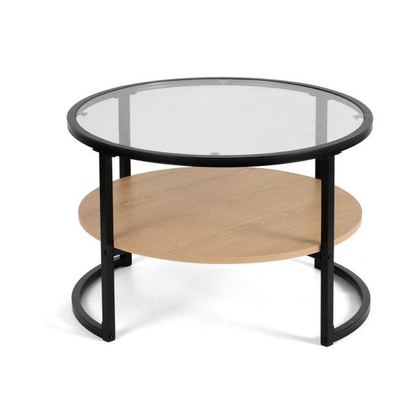 Tavolino da salotto rotondo nero/di colore naturale con effetto rovere ø 68 cm Zanu – Bonami Essentials-image-2
