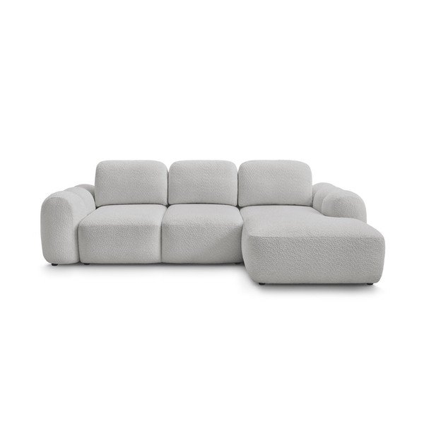Divano angolare grigio chiaro allungabile/con contenitore (con penisola a destra/con chaise lounge) con rivestimento in bouclé Montaigne – Bobochic Paris