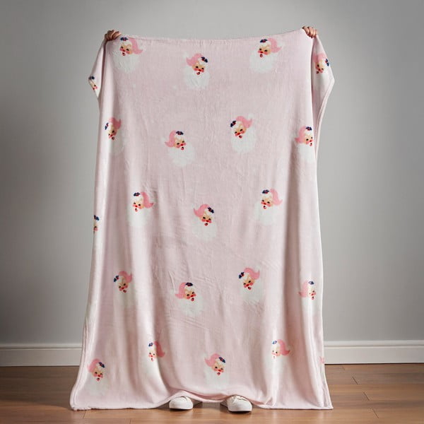 Coperta rosa chiaro in micropile a tema natalizio 130x170 cm Vintage Christmas Santa – Catherine Lansfield-image-3