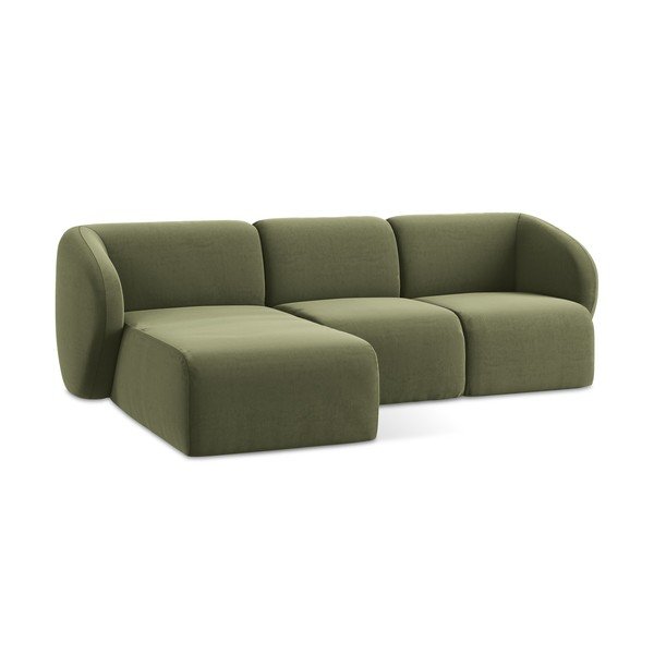 Divano angolare verde (con penisola a sinistra/con chaise lounge) con rivestimento in velluto Lani – Makamii-image-4