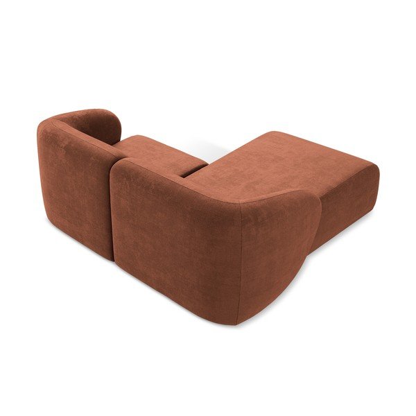 Divano angolare color terracotta (con penisola a sinistra/con chaise lounge) con rivestimento in ciniglia Lani – Makamii-image-3