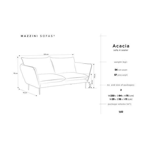 Divano in velluto beige Acacia, lunghezza 225 cm - Mazzini Sofas-image-3