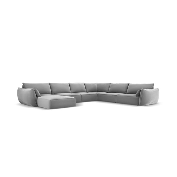 Divano angolare grigio chiaro (con penisola a destra/a U) con rivestimento in velluto Vanda – Mazzini Sofas-image-2