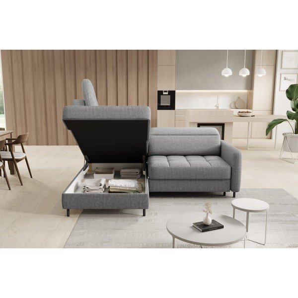 Divano angolare grigio allungabile/con contenitore (con penisola a sinistra/a L) e rivestimento in velluto Barea – ELTAP-image-4