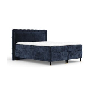 Letto boxspring blu scuro con spazio contenitivo 160x200 cm Voyage - Maison de Rêve