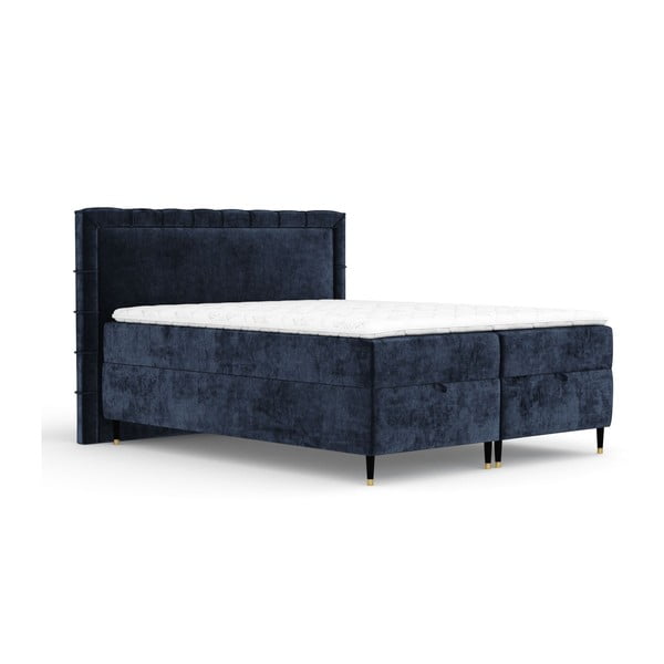 Letto boxspring in blu scuro con spazio contenitivo 200x200 cm Voyage – Maison de Rêve