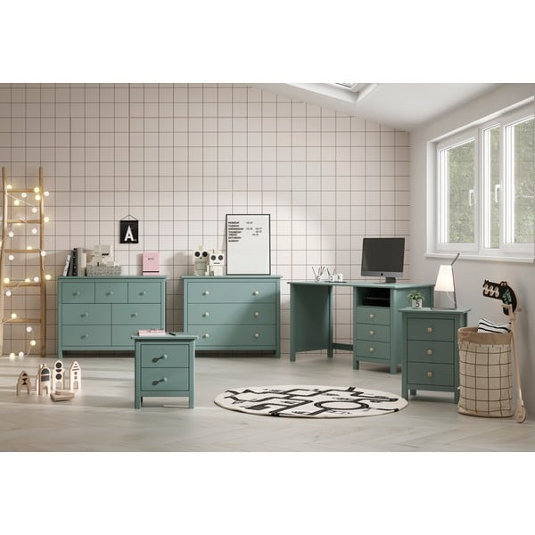 Cassettiera bassa per bambini in legno di pino color petrolio 100x80 cm Max - Marckeric-image-2