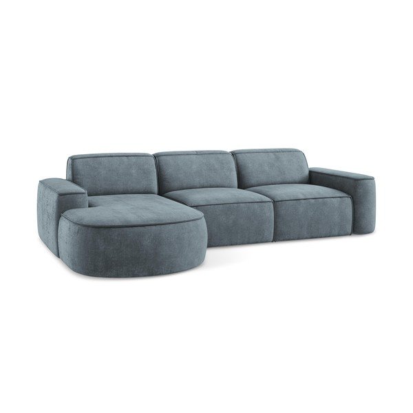 Divano angolare blu polveroso (con penisola a sinistra/con chaise lounge) con rivestimento in ciniglia Omao – Makamii-image-4