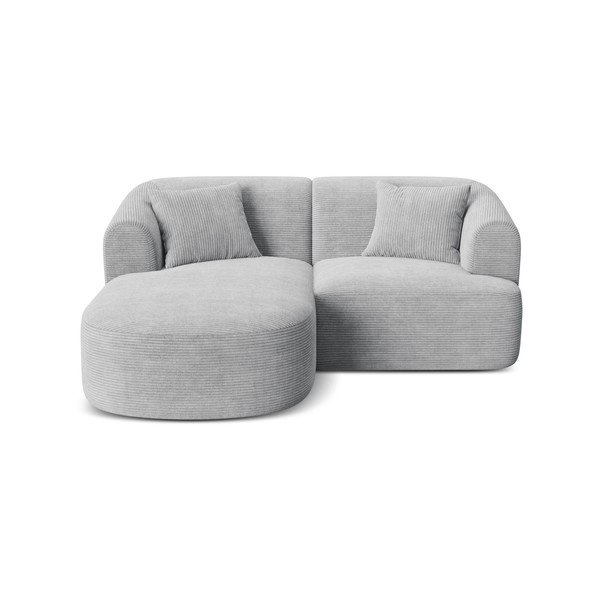 Divano angolare grigio chiaro (con penisola a sinistra/con chaise lounge) con rivestimento in velluto a coste Campi – Cosmopolitan Design
