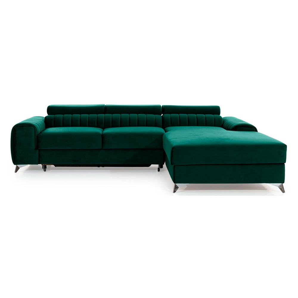 Divano angolare verde allungabile/con contenitore (con penisola a destra/con chaise lounge) e rivestimento in velluto Grayson – ELTAP | Divani ad angolo