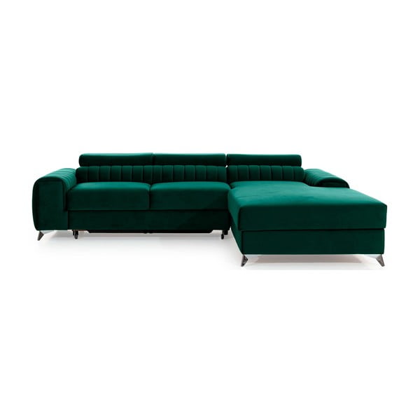 Divano angolare verde allungabile/con contenitore (con penisola a destra/con chaise lounge) e rivestimento in velluto Grayson – ELTAP