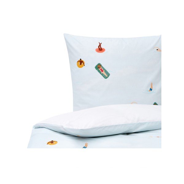 Biancheria da letto singola azzurra in percalle di cotone , 155 x 220 cm Swim - Westwing Collection-image-2