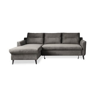 Divano letto angolare in velluto grigio scuro, angolo sinistro Stylish Stan - Miuform