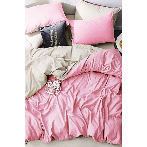 Lenzuola in cotone rosa e crema per letto matrimoniale/esteso con lenzuolo 200x220 cm - Mila Home-image-2
