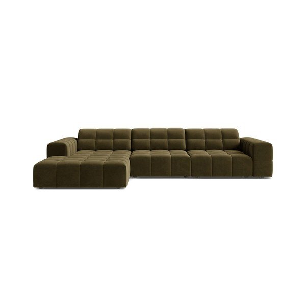 Divano angolare color kaki (con penisola a sinistra/con chaise lounge) con rivestimento in velluto Chicago – Cosmopolitan Design