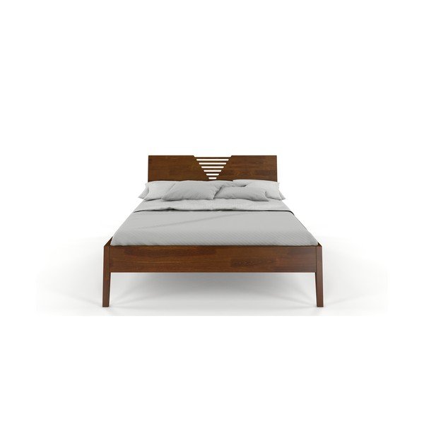 Letto matrimoniale in legno di pino con decoro in noce Visby Wolomin, 160 x 200 cm - Skandica-image-2