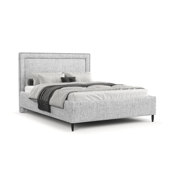 Letto matrimoniale in grigio chiaro imbottito con spazio contenitivo con griglia inclusa 180x200 cm Baleine – Maison de Rêve