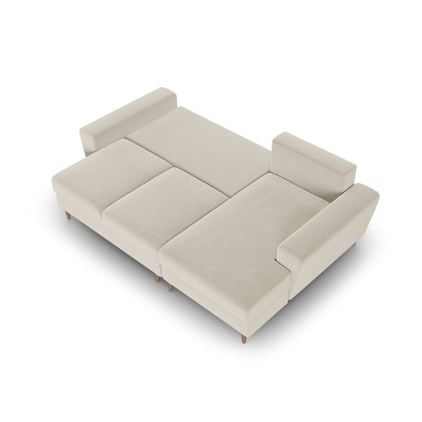 Divano angolare beige allungabile e con contenitore (con penisola a destra/con chaise lounge) con rivestimento in velluto Kyoto – Cosmopolitan Design-image-2