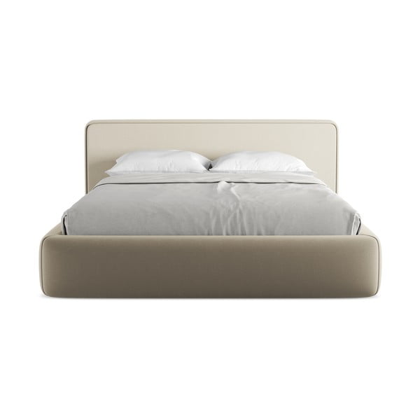 Letto matrimoniale imbottito beige con vano contenitore con griglia 160x200 cm Kiana - Makamii-image-4