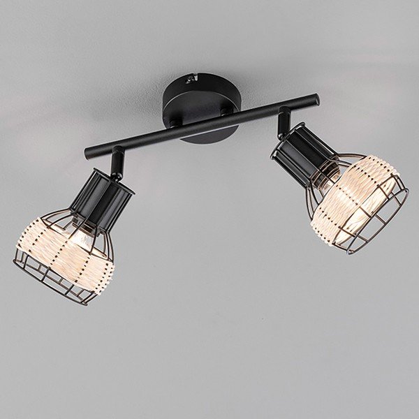 Plafoniera nera con paralume in metallo/con paralume in rattan 10x28 cm Straw – Fischer & Honsel-image-2