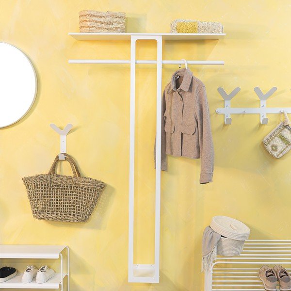 Attaccapanni da parete bianco in acciaio con scaffale 100 cm Luno Large – Spinder Design-image-2