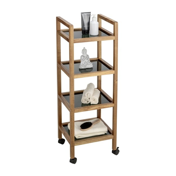 Scaffale per il bagno nero/di colore naturale in acacia massiccia 35x101,5 cm Fondi – Wenko-image-4