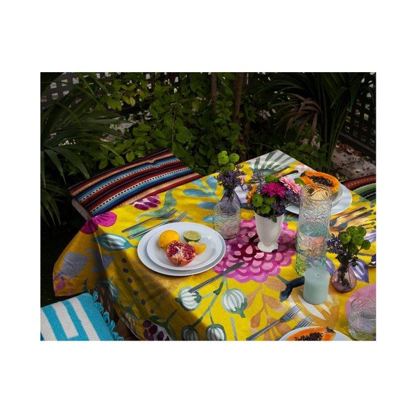 Tovaglia di lino, 140 x 140 cm Colourful Flowers - Madre Selva-image-1