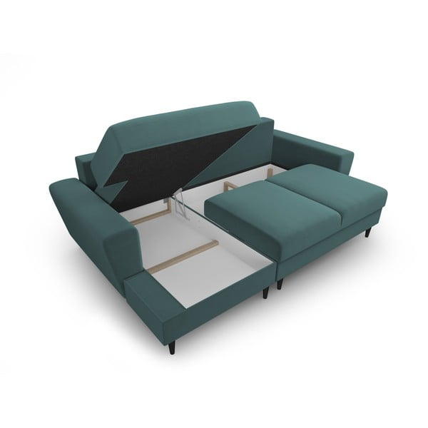 Divano angolare color petrolio allungabile e con contenitore (con penisola a sinistra/con chaise lounge) con rivestimento in velluto Kyoto – Cosmopolitan Design-image-3