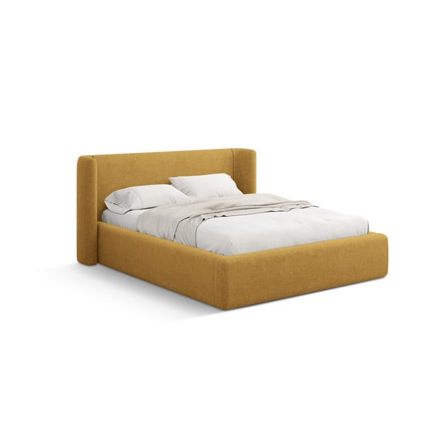 Letto matrimoniale imbottito color senape con contenitore con rete inclusa 180x200 cm Jason – Windsor & Co Sofas