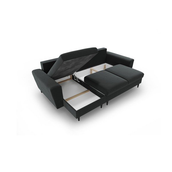 Divano angolare grigio scuro allungabile e con contenitore con rivestimento in velluto Kyoto – Cosmopolitan Design-image-3