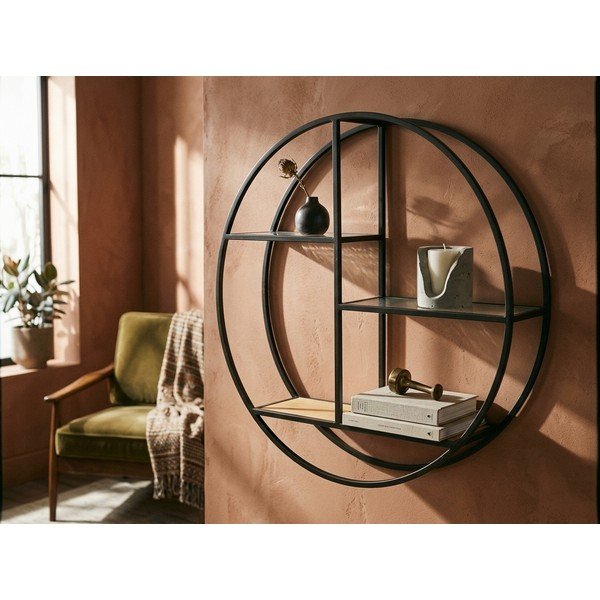 Mensola nera/di colore naturale in metallo con ripiani multipli 61 cm Mataram – Premier Housewares-image-1