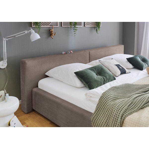 Letto matrimoniale imbottito grigio tortora con contenitore con rete inclusa 200x240 cm Cube – Meise Möbel-image-2