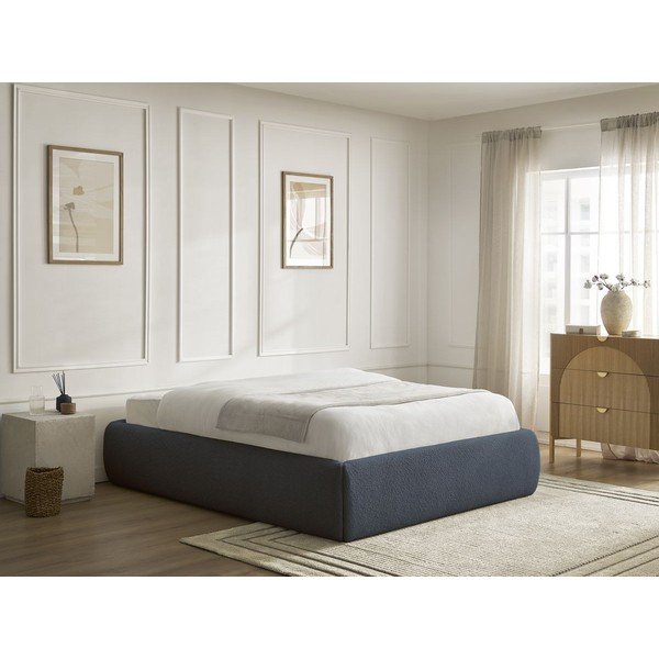 Letto matrimoniale imbottito blu scuro con contenitore/senza testiera con rete inclusa 160x200 cm Inera – Bobochic Paris-image-1
