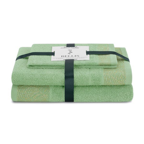 Set di asciugamani per viso e corpo tipo terry verde chiaro in cotone 3 pz Bellis – Restilo