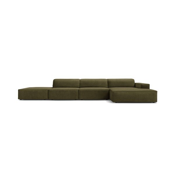 Divano angolare componibile color kaki (con penisola a destra/con chaise lounge) con rivestimento in velluto Jodie – Micadoni -image-3