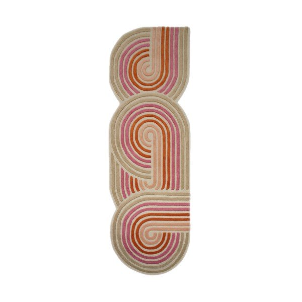 Passatoia rosa in lana tessuta a mano 80x300 cm Spiral Shaped  – Flair Rugs